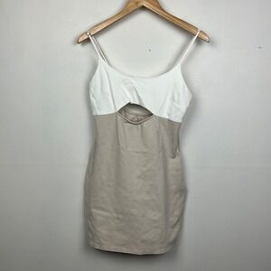 FORE Bodycon Mini Dress L White Tan Cutout Y2K Streetwear Pary Europecore